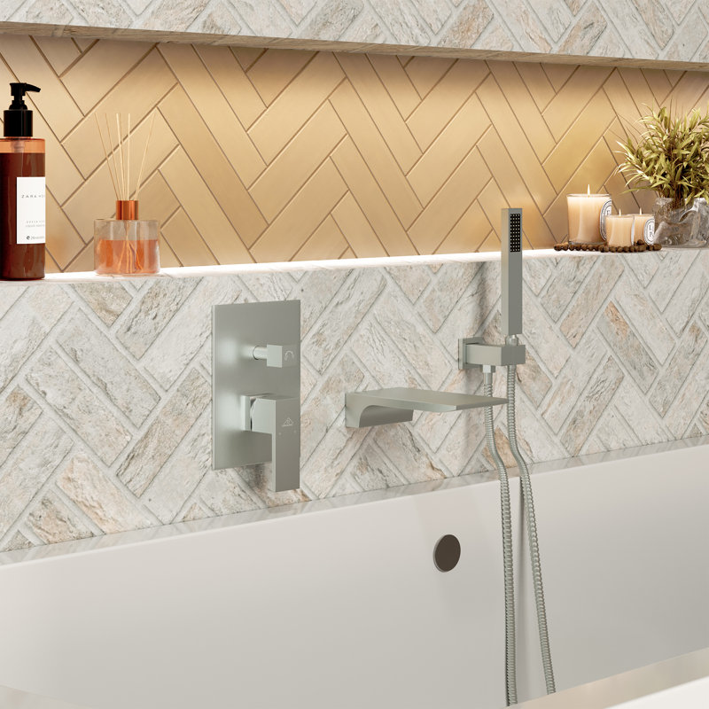 Bec de baignoire mural mural avec inverseur et pomme de douche à main, Nickel brossé