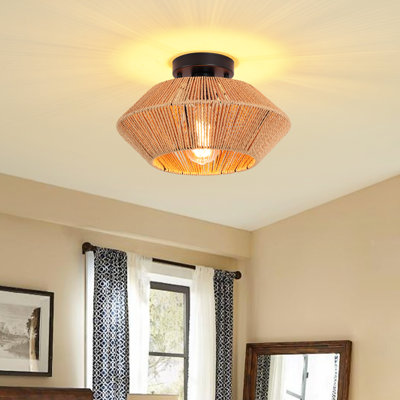 Plafonnier moderne semi-encastré en rotin de style bohémien 13 po Clouden pour salon et chambre à coucher