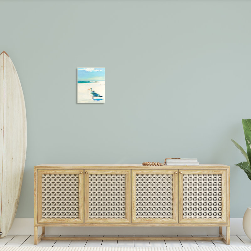 Mouette sur une plage de sable douce et tranquille par Kathleen Broaderick 913, H 15 po x l 10 po x P 0,5 po, Plaque murale