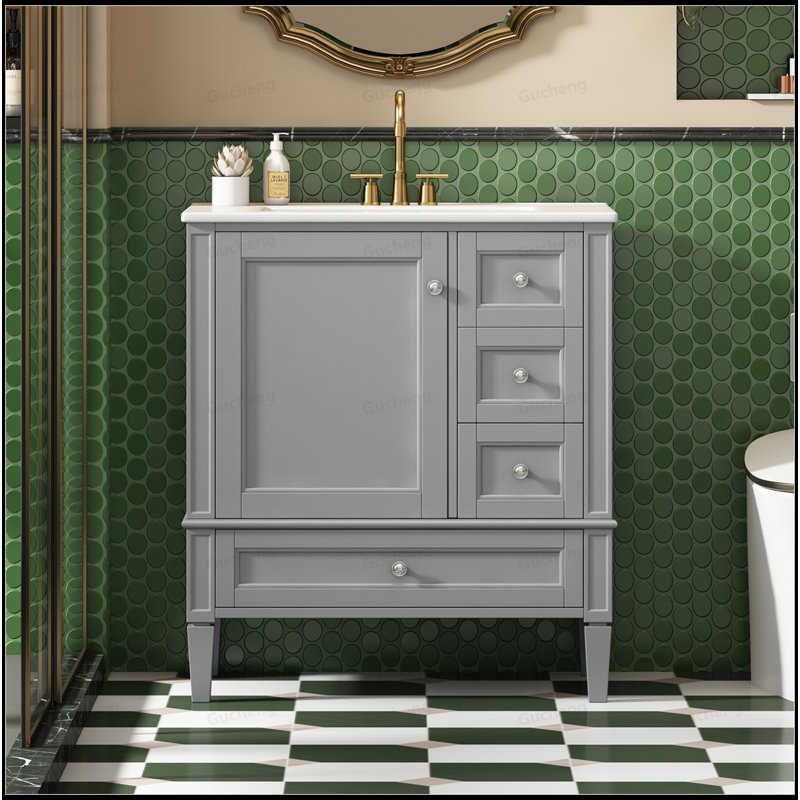Meuble-lavabo 30 po avec tiroirs et lavabo en céramique