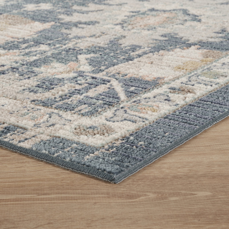 Washable Living Room Traditional Lagoon Floral Area Rug – Soft Polypropylene Weaving, Low Pile, Non Slip Cotton Backing for Elegant Indoor Spaces, Navy