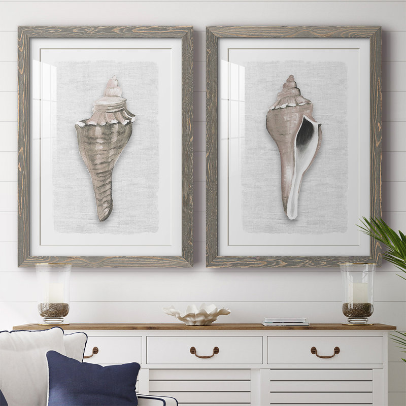 Sea Front Shell I - reproduction encadrée de qualité supérieure - prête à être accrochée, H 27,5 po x l 75 po x P 1,5 po