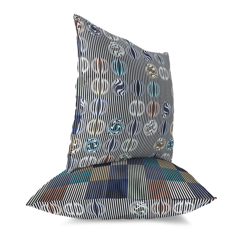 Coussin décoratif géométrique Gridscape, Vert / Gris, H 26 po x l 26 po