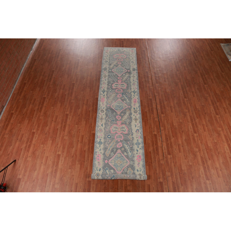 Vegetable Dye Oushak Turkish Runner Rug 3x16