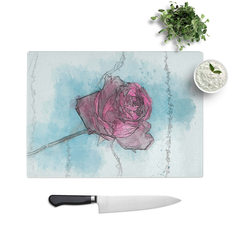 Glass Fuscia Pink Dying Rose in Abstract Chopping Board, 39 cm W x 28.5 cm L