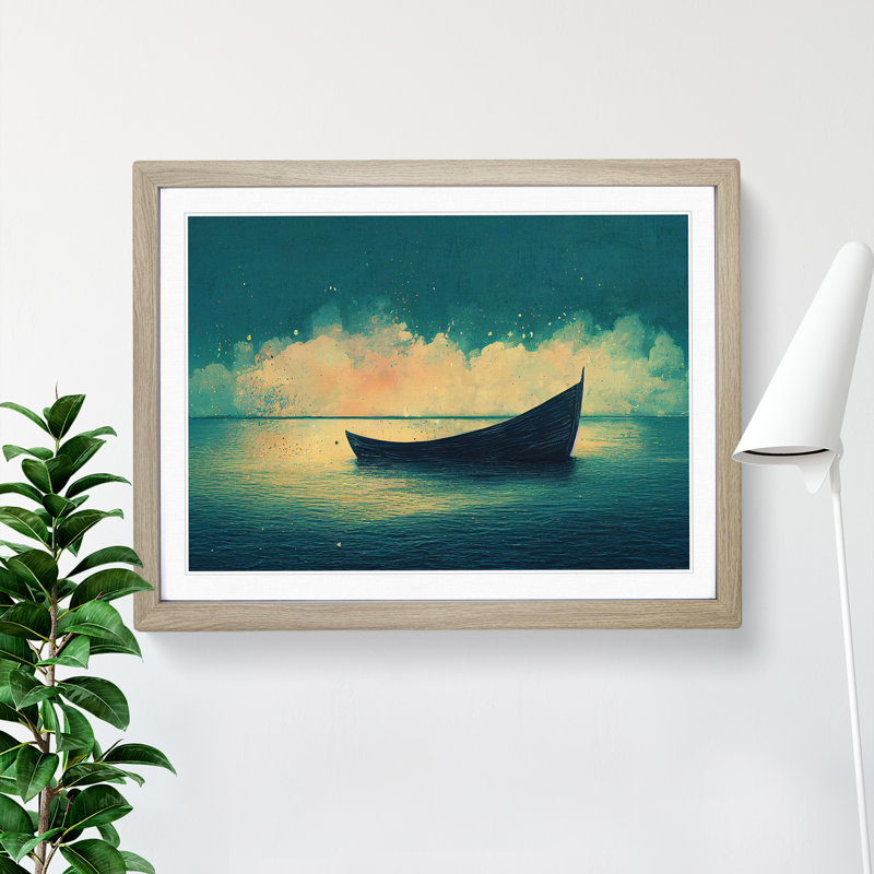 Boat Splashed Vol.2 - Single Picture Frame Painting, 46cm H x 64cm W x 2cm D, Oak Framed
