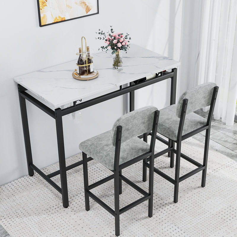 Ensemble de table de salle à manger 3 pièces, avec table fixe, Gris
