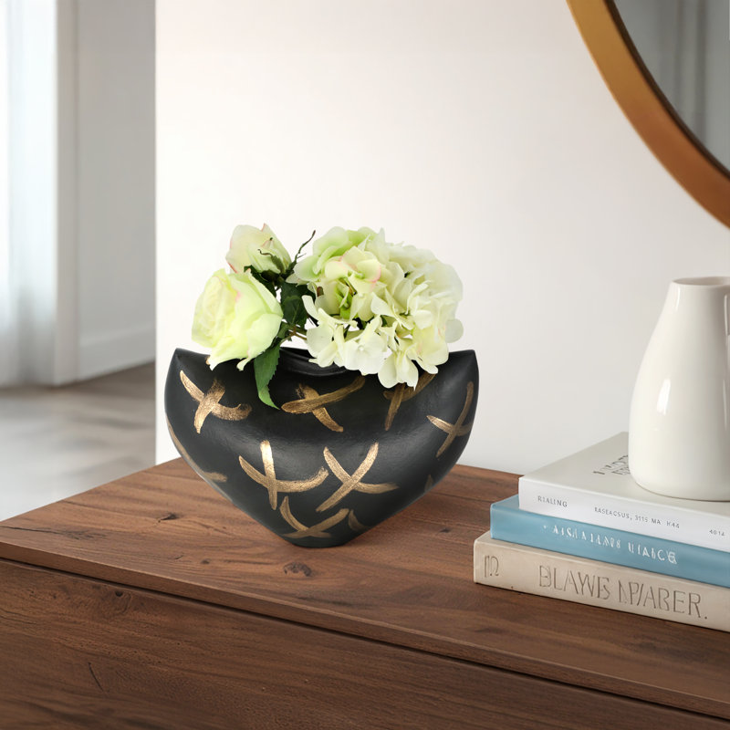 11" Tersilla Tribal Black & Gold Vase