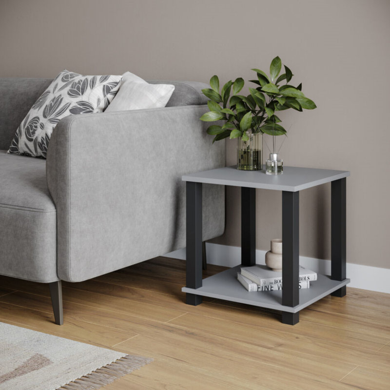 Shavar 39.5cm W Solid Wood Bedside Table, Black/Grey