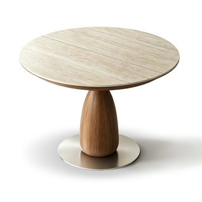 Beige+Nut-brown+Silver Round Sintered Stone+Solid + Manufactured Wood+Stainless Steel Dining Table