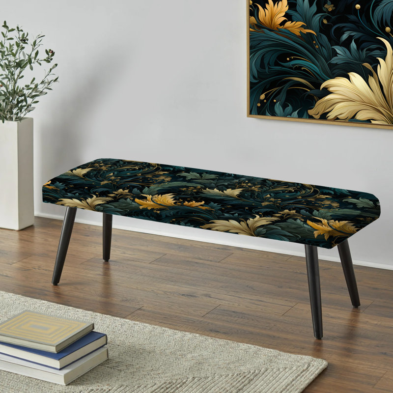 Feuille verte et jaune Harmony - Banc rembourré floral noir