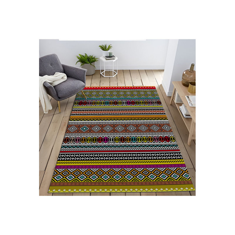 Tapis à motif géométrique multicolore lavable à la machine, Sous-tapis rectangulaire de 3 pi 3 po x 4 pi 11 po