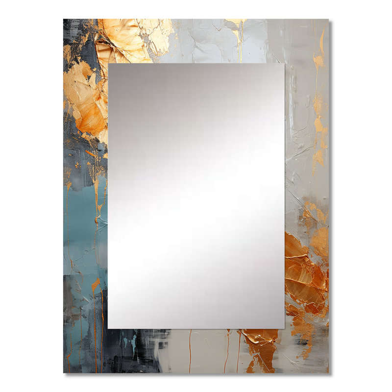 Gold and grey Modern liquid Shapes III - Shapes Large Wall Mirror, Modern Decorative Mirror, Printed Metal Art, 32" x 24"
