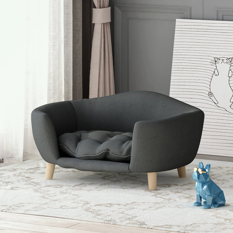 Canapé moderne rembourré avec pieds robustes, Mélange de polyester gris foncé