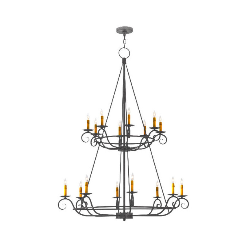 Lustre à niveaux 16 lumières de style bougie Estrella, Étain noirci, Pas d'ombre