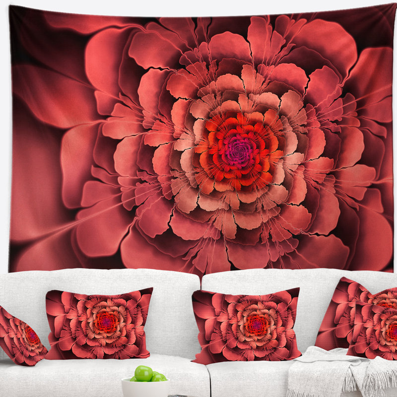 Tapisserie florale avec pétales roses et fractales, H 78 po x l 92 po