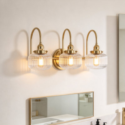 3-Light Vanity Light Spherical Glass Bathroom Wall Sconces