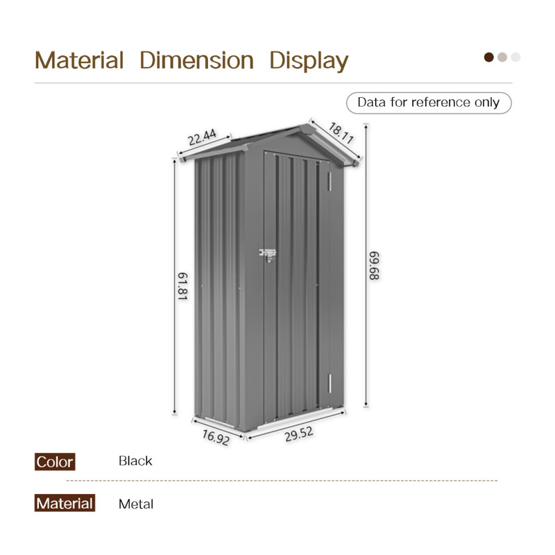 Remise de rangement verticale 69,7 po - Remise à outils imperméable pour l'extérieur et l'intérieur, Gris