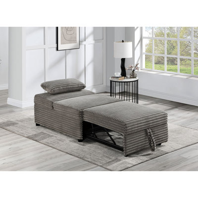 Convertible Wide-Welt Corduroy Sofa Sleeper Sofa Chair W/ Pull-Out Bed Smoke