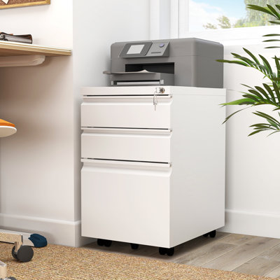 Carreiro 15.3''W Heavy-duty 3-Drawer Mobile Vertical File Cabinet with Lock for Home Office