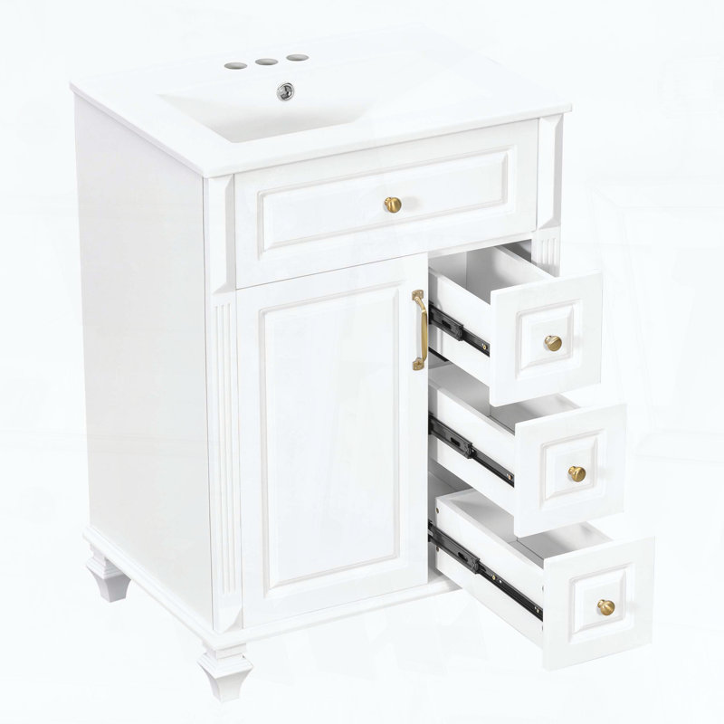 Meuble-lavabo de salle de bain de 24 pouces avec lavabo, White, 24"W
