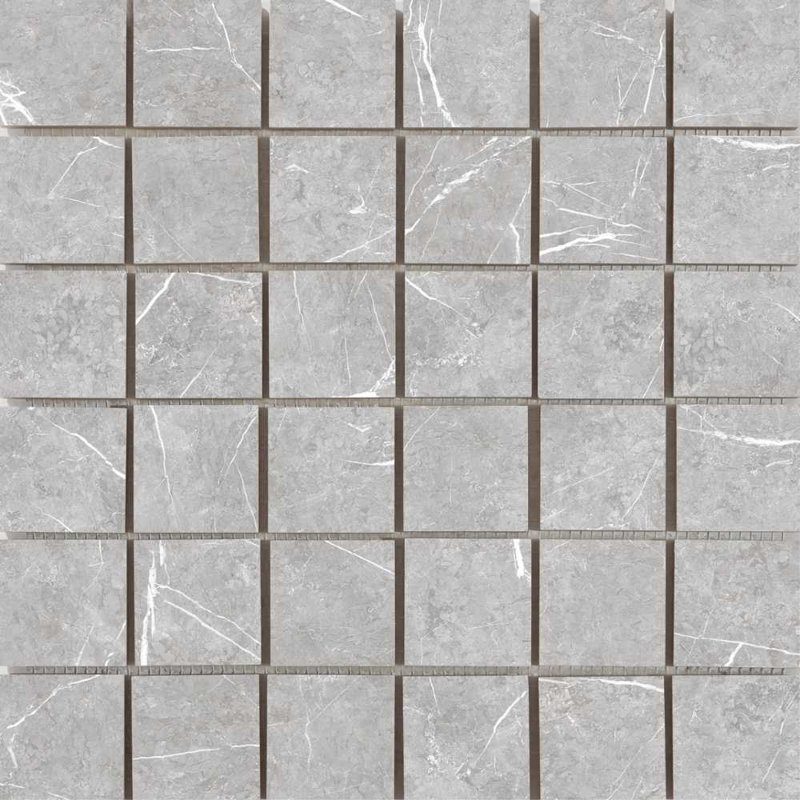 Carrelage mosaïque en porcelaine mat aspect marbre Opera 5 x 5 cm pour planchers et murs, Perle