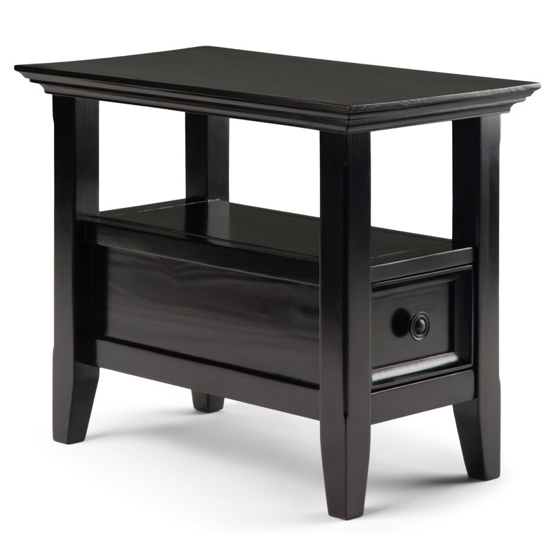 Amherst 14"W Solid Wood Transitional Narrow Rectangular End Table with Drawer and Open Shelf, Hickory Brown, 20" H  x 14" W