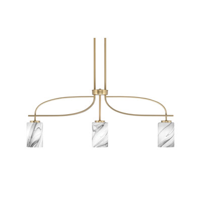 Cavella 3 Light Island Light Shown With 4" Onyx Swirl Glass