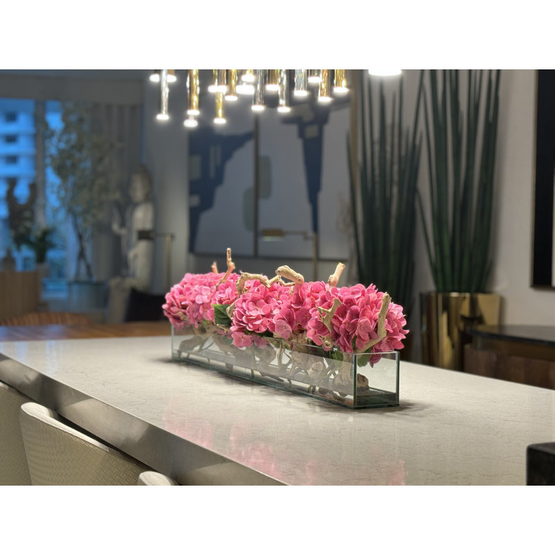 Hydrangea Arrangement in Planter, Fuchsia Pink