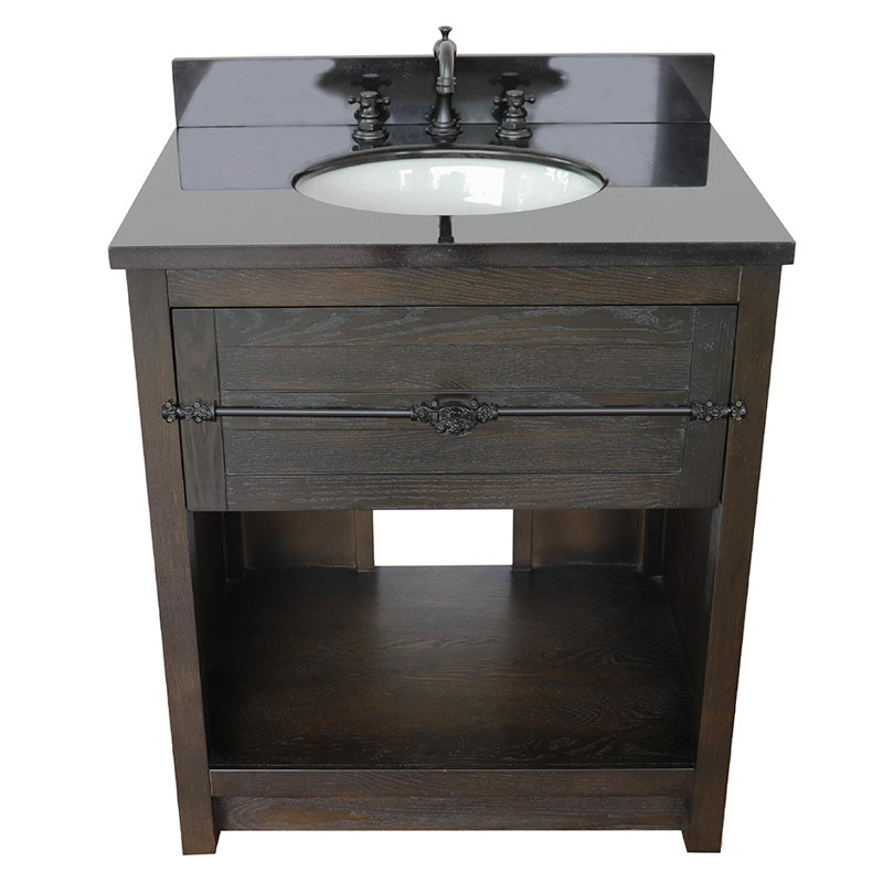 Zigler 31'' Single Bathroom Vanity with Top, Brown Ash, Black Galaxy