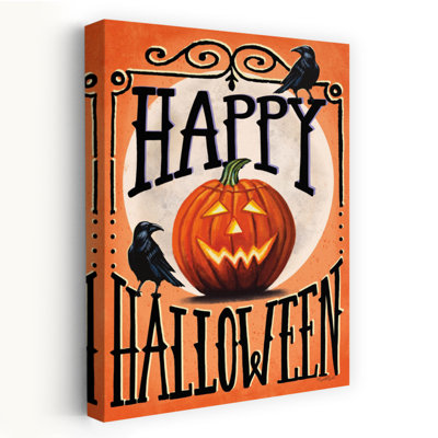 Happy Halloween Jack O'lantern - Contemporary Jackolantern Crows Spooky Halloween Art