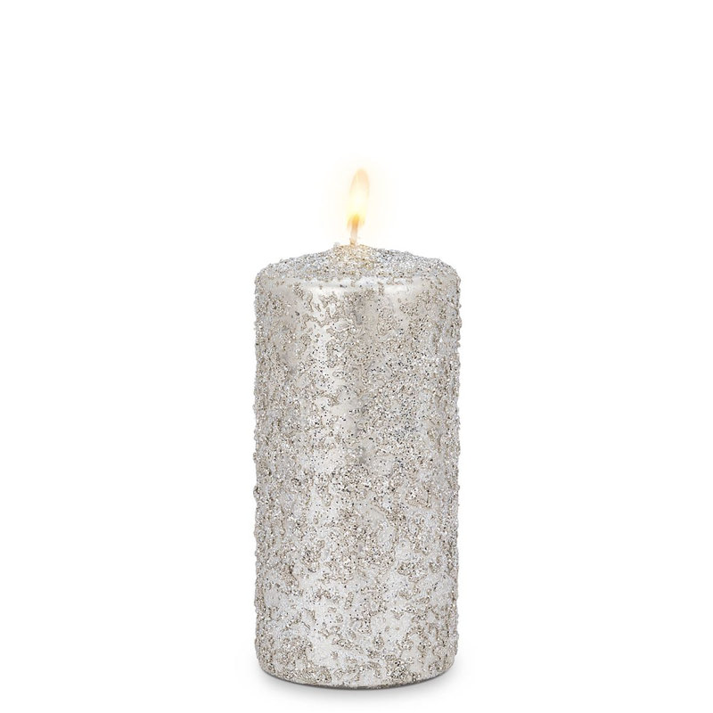 Bougie pilier glacée non parfumée, Argent, H 6 po x l 2,8 po x P 2,8 po