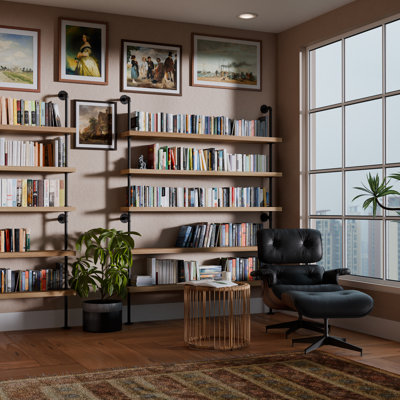 Bibliothèque 60 po x 9,25 po, étagères à livres industrielles pour le salon et le bureau, étagères en bois de 1,5 po d'épaisseur pour l'organisation de la maison, décor rustique, 5 niveaux, brûlé