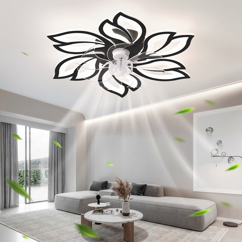 Ventilateur de plafond 25,5 po avec lumières, télécommande 3 températures de couleur, ventilateur à 6 vitesses, Black