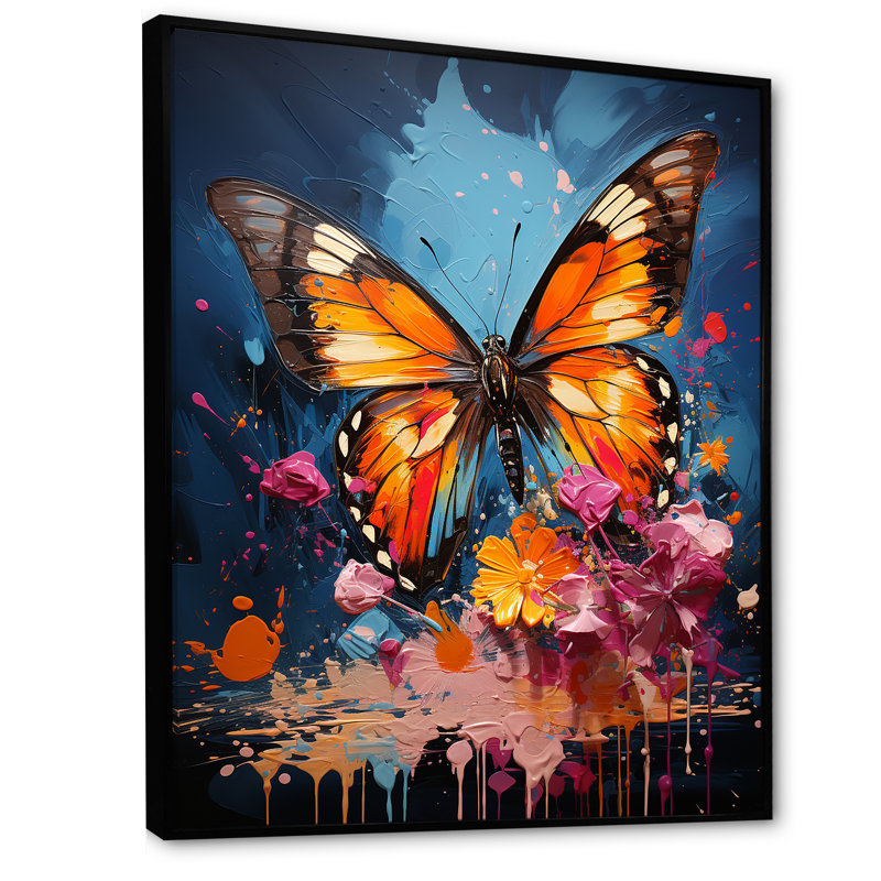 Papillon Pop Art Papilio sur toile, Cadre flottant noir, H 20 po x l 12 po x P 1 po
