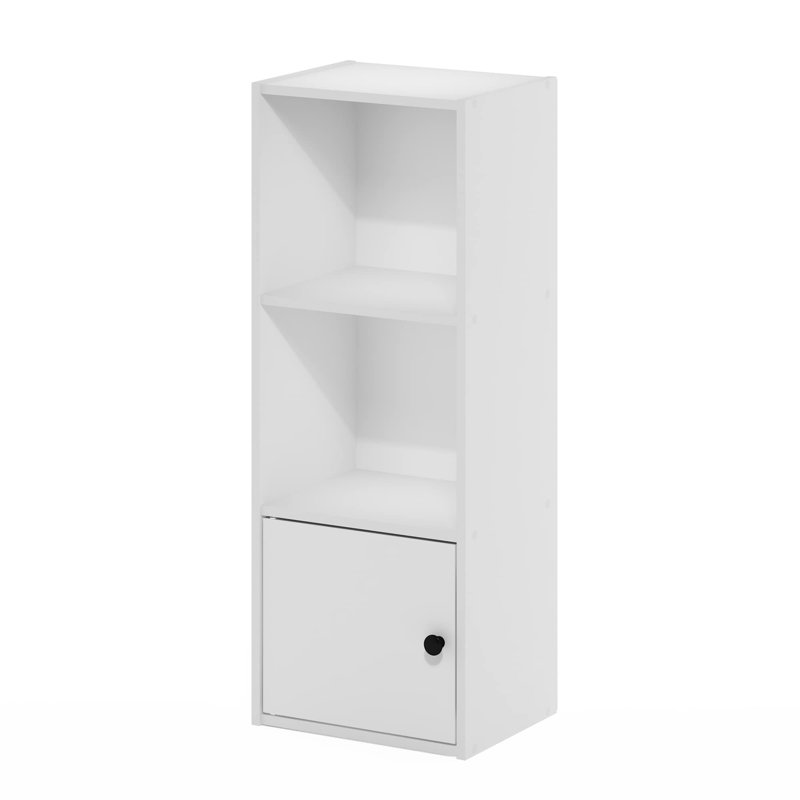 Bibliothèque à 3 niveaux avec armoire à une porte, Blanc