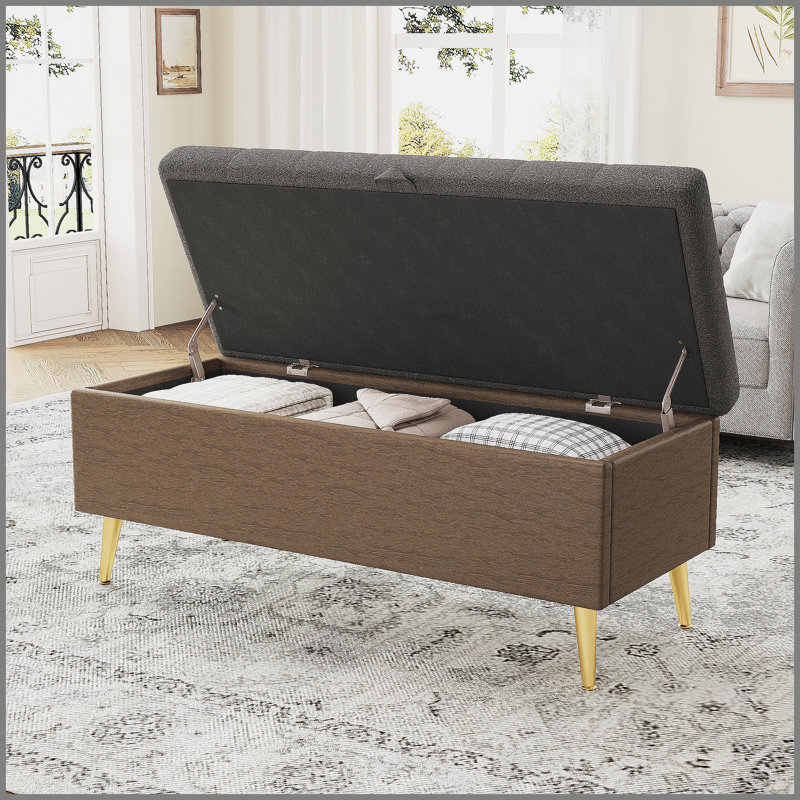 Banc de rangement moderne avec repose-pieds pour la chambre, la chambre et le vestibule, gris, Grey