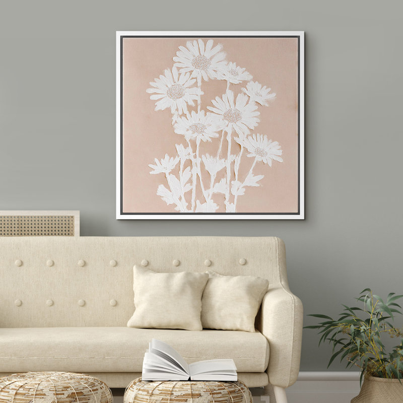 «White Daisy» sur fond de rosé blanc, impression sur toile encadrée, H 16 po x l 16 po x P 1,5 po, Blanc