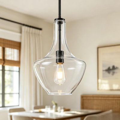 Luminaire suspendu en verre transparent à 1 lumière pour salle à manger Meltzer