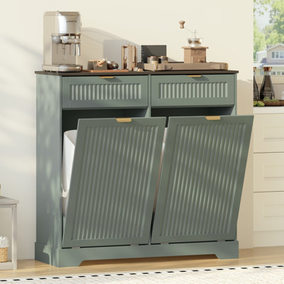 Double 13-Gal. Tilt-Out Trash Cabinet with Drawers and Hooks