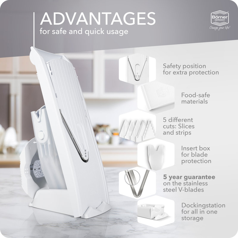 Borner Classic V-1 Mandoline, Professional Set, White, White