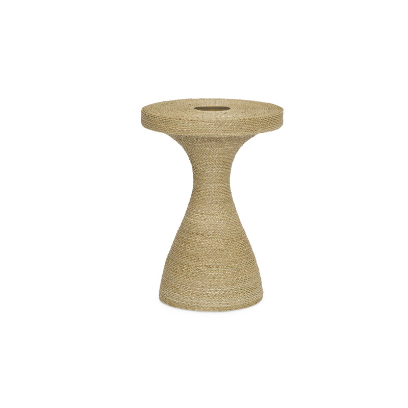 Marley 22" Round Wicker Seagrass and Brushed Brass End Table