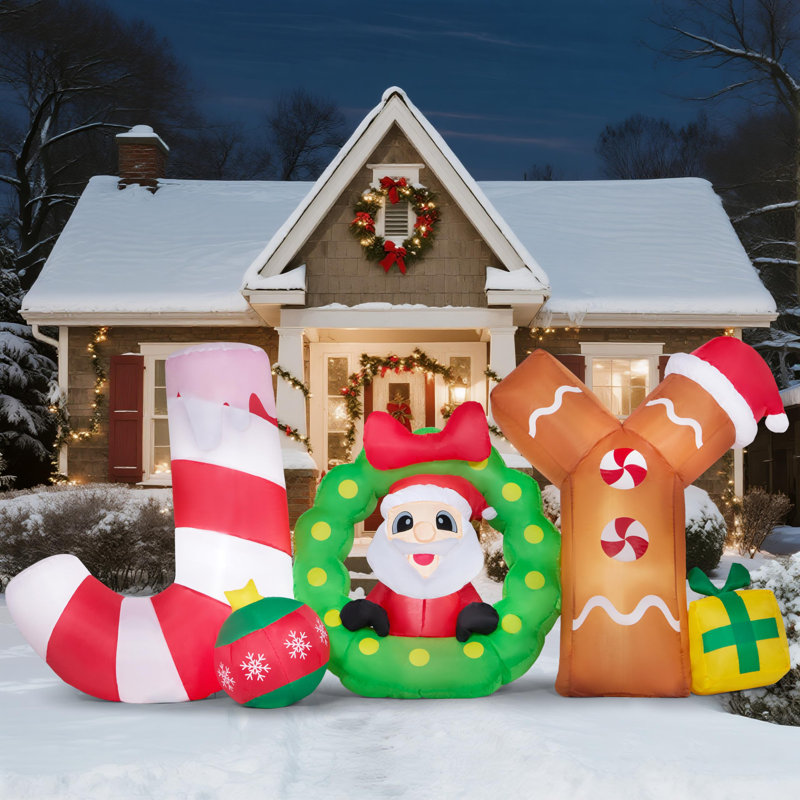 Décoration gonflable de Noël avec père Noël de 8 pi de long avec lumières DEL intégrées