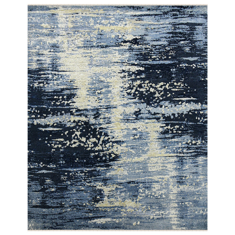 Blue Sapphire Hand-Knotted Wool and Viscose Area Rug, 2' x 3'