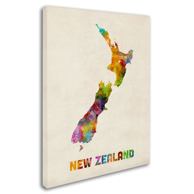 « new zealand aquarelle map » par michael tompsett, impression sur toile tendue
