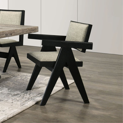 2 chaises de salle à manger avec accoudoirs, coussin de siège en mousse, chaise rembourrée contemporaine 2 pièces, revêtement, placage, pied en V inversé
