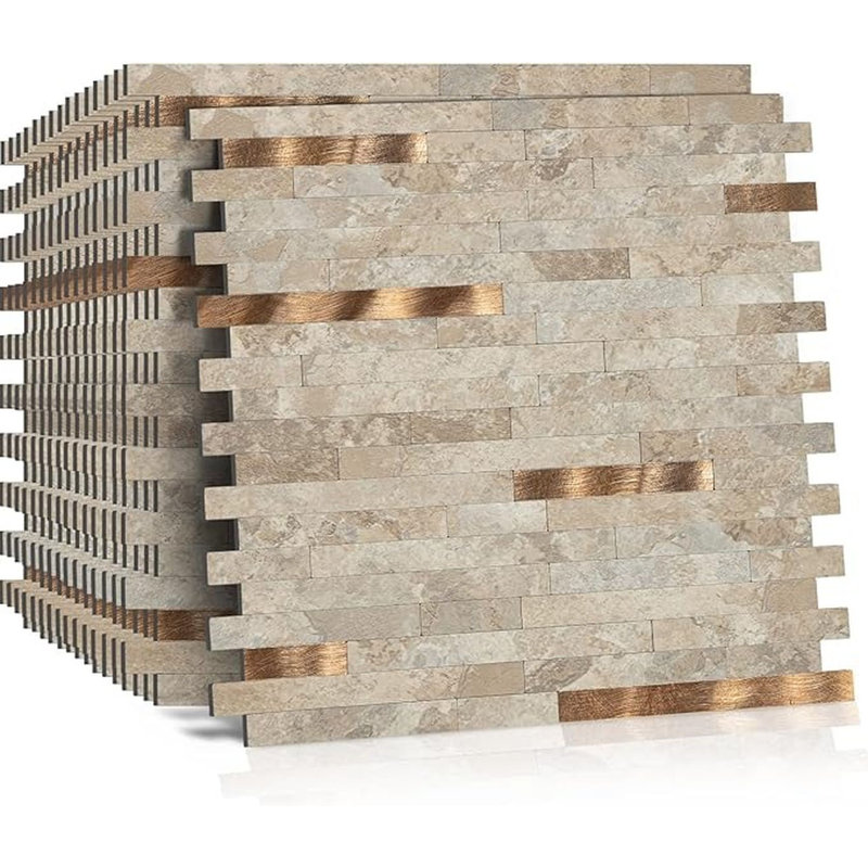 Carrelage mural en PVC à 10 feuilles pour dosseret de cuisine, Beige foncé