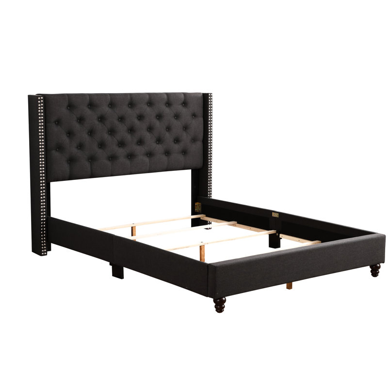 Grand lit transitionnel élégant et moderne - H 50 po x l 66 po x P 86 po, noir, rembourré de mousse, cadre, tête de lit, assemblage requis