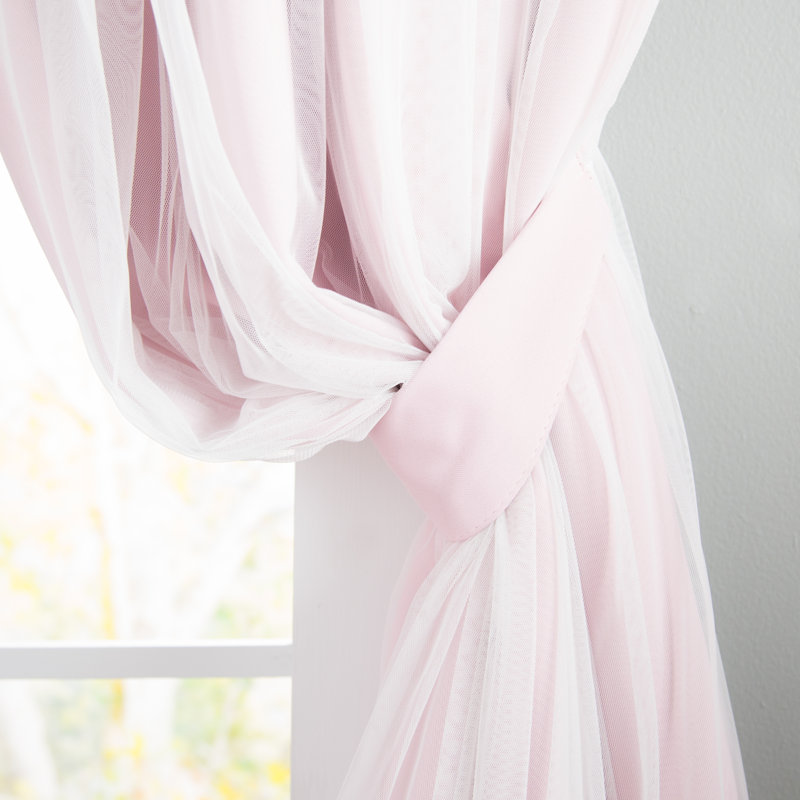 Fortuna Brockham Solid Tulle Overlay Room Darkening Grommet Curtain Panels (Set of 2)