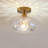 Gold Semi Flush Mount Ceiling Light with Stained Hammered Glass Shade